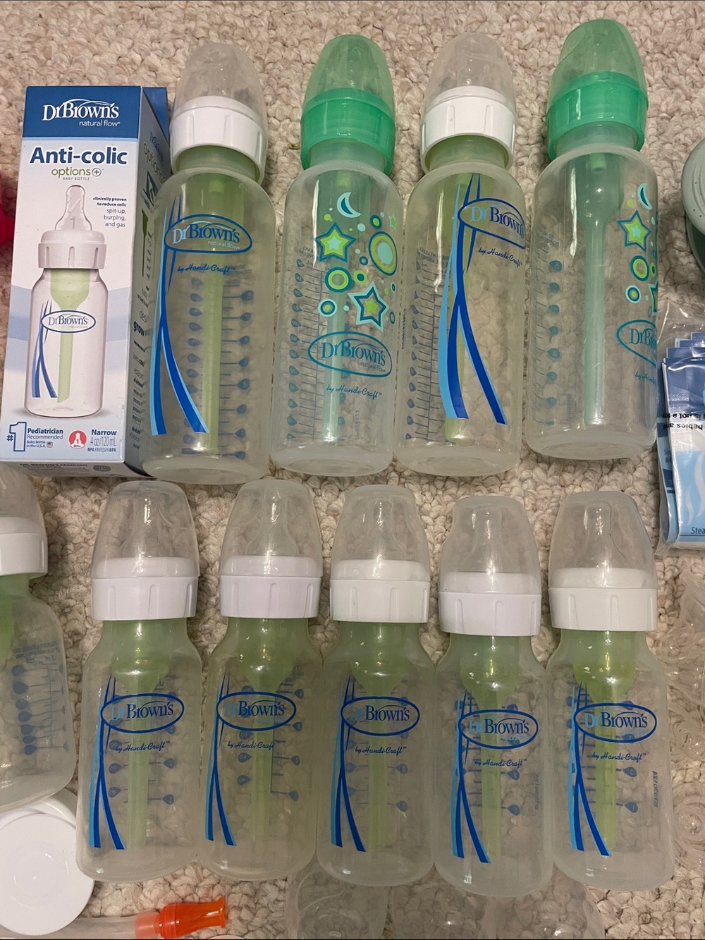 Huge lot of Dr. Brown's baby bottle sets with many accessories - Green & Clear - Picture 8 of 10
